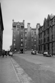 View from NNE showing part of ESE front of numbers 1-6 Collins Street with part of N block of Cathedral Court in background