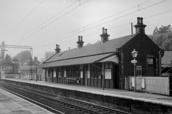 View from ESE showing S and E fronts of Glasgow-bound platform building