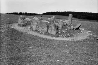 General view from SE.
Original glass negative captioned 'Stone Circle at Raich, Forgue, view from South East April 1906'.