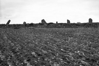 General view of stone circle. 
Original negative captioned: 'Sheldon Stone Circle, Bourtie view from South April 1908 / outlying stone on south east not shown.'