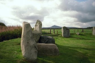 Easter Aquhorthies, view of recumbent stone circle and flankers. Digital image.