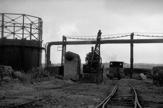 View showing steam crane and locomotive