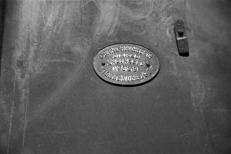 View showing locomotive maker's plate which is inscribed 'GRANT RITCHIE AND Co. KILMARNOCK. 1917. LIMITED ENGINEERS No.539'