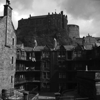 View of Portsburgh Square, Edinburgh with Castle above
