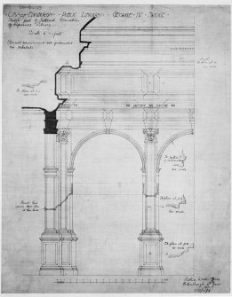 Edinburgh Public Library George IV Bridge - sketch of part of internal elevation of Reference Library (exact measurements not guaranteed). Signed and Dated "Public Works Office Edinburgh  4th June 1906".