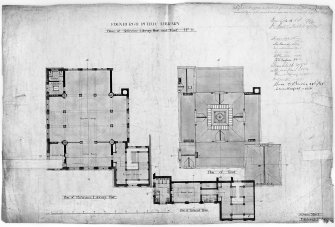 Plans of reference library floor, entresol and roof.