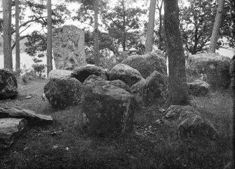 Detail of cairn.
Original negative captioned: 'Stone Circle at Glendruid Inverness, Central Group and Large Pillar stone in circumference 1910'.