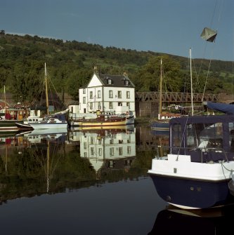 View of basin and custom house, Bowling Harbour, Forth and Clyde Canal, from south west.