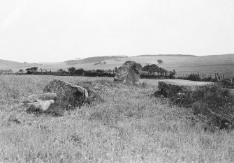 General view of remains of stone circle. 
Photograph taken on a different occasion from BN 979.