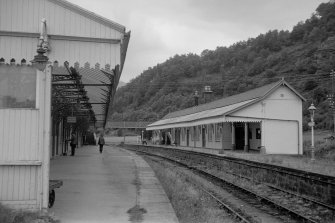 View from SE showing ESE and SSW fronts of up platform building with down platform building on left