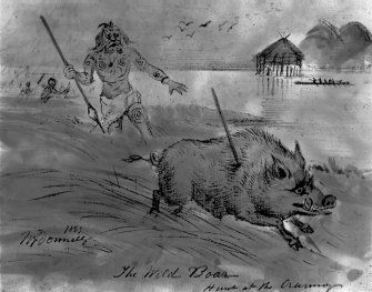 Dumbuck crannog. 
Titled: 'The wild boar hunt at the crannog'.