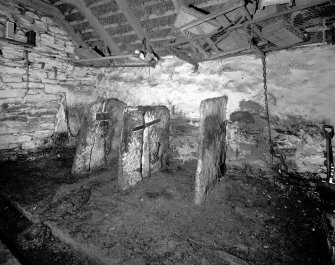 Byre interior, showing flagstone partitions