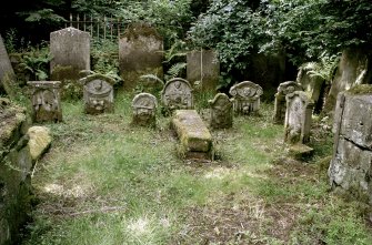 General view of enclosure showing 18th century gravestones at Minto House, Church and Graveyard, the Scottish Borders.