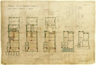 Edinburgh, 14 Frederick Street, Ladies Club.
Key, basement, ground first, second and attic floor plans showing alterations.
Titled: 'Premises 14 and 16 Frederick Street'.
Insc: 'Drawing No. 1' 'James B. Dunn A.R.S.A. F.R.I.B.A., 14 Frederick Street, Edinburgh, May 1929'.
Scanned image of D 65005 CN.