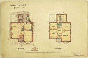 Ground and first floor plans.
Titled:  'Villa At Gullane Set B. No 1'.
Insc:  'Dunn + Findlay architects. 35 Frederick Street Edinburgh June 1897'.
Scanned image of D 65486 CN.