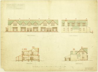 Gullane, East End, villas.
Front, back and side elevations, section AA.
Titled:  'East End: Gullane:  Continuous Villas  Drawing No 2.'
Insc:  '35 Frederick Street Edinr. Jany 1900:'.
Scanned image of D 65484.   
