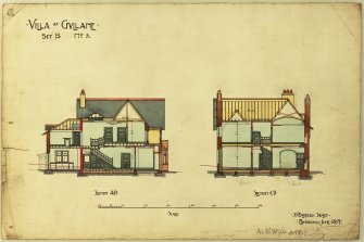 Gullane, villa.
Sections AB and CD. 
Titled:  'Villa At Gullane Set B. No 5'.
Insc:  '35 Frederick Street Edinburgh June 1897'.
Scanned image of D 65488.