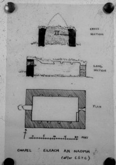 Black and white slide, showing possibly published plan of chapel on Eileach an Naiomh after 
CST Calder
NMRS Survey of Private Collection
Digital Image Only