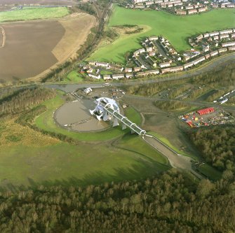 Oblique aerial view of Falkirk Wheel, taken from the SW.