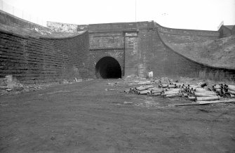 General view from WSW showing S portal of Buchanan Street Station Tunnel with relieving arch over Queen Street Station Tunnel on left