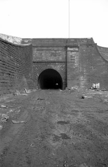 View from WSW showing WSW front of S portal of Buchanan Street Station Tunnel with relieving arch over Queen Street Station Tunnel on left