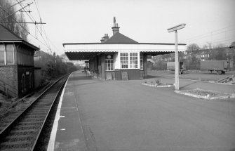 View from SSW showing SSW front of platform building with part of signal box on left
