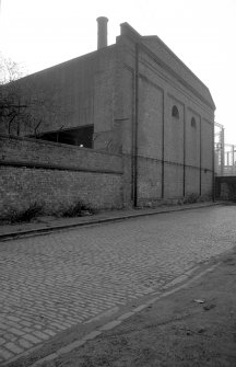 View from E showing NNE front of W block of foundry in Gourock Street (Lilybank Road) which is now used by Glasgow Corporation, Gas Department