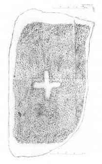 Mains of Afforsk, composite digital image of rubbing of cross-incised stone with ogam inscription.