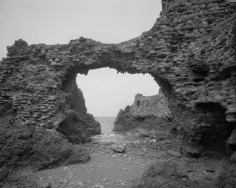 Dunbar Castle, view of covered passage from castle to blockhouse from SW. Digital image of EL/3759.