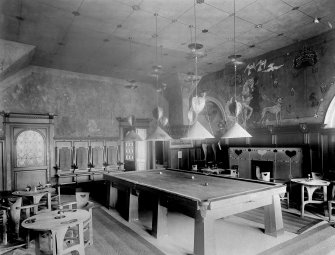 View of the snooker room in Miss Cranstons's Tea Rooms, Buchanan Street, Glasgow with murals by Charles Rennie Macintosh.