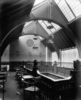 View of the upper level smoking gallery in Miss Cranstons's Tea Rooms, Buchanan Street, Glasgow.