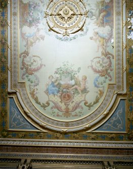 Dundee, Broughty Ferry, Camphill Road, Carbet Castle, interior.
View of S half of ceiling panel of ground floor dining room ceiling.