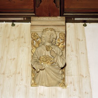 Interior.
Detail of carved angel in dining room.
