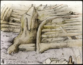 Dumbuck crannog excavation.
Titled: 'Timber structure opposite no 1.2'.