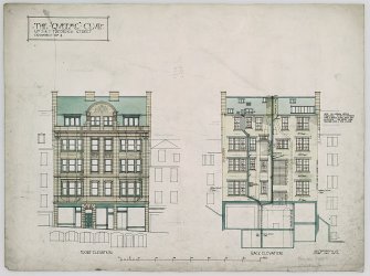 Edinburgh, 5-7 Frederick Street, Queen's Club.
Photographic copy of drawing showing front and back elevations.
Titled:  'The 'Queens' Club  Nos 5 & 7 Frederick Street   Drawing No 4.'
Insc:   42 Frederick St.  Edinr    May 1903'.