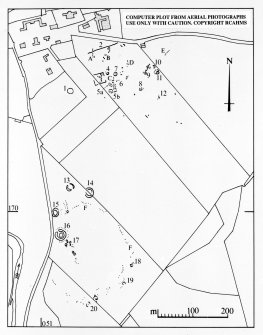 Scanned image of PMT copy of rectified transcription of prehistoric crop mark sites at Forteviot.