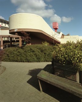 View from North-East of curved staircase to South approach ramp.
