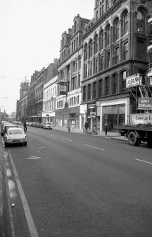 View from NE showing ESE front (Buchanan Street front) of printing works with part of 71-79 Buchanan Street in foreground