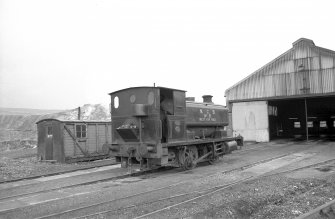View from E showing NCB locomotive number 21 outside W locomotive shed