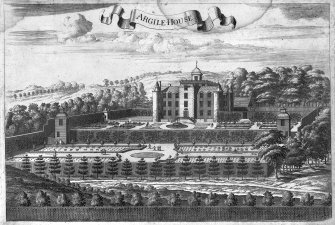 Hatton House
Digital image of engraving of perspective view of hosue and garden.
Entitled: 'Argile House' from Theatrum Scotiae by John Slezer.