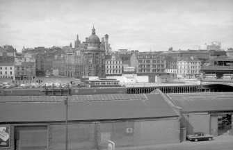 General view looking NE from Randolph and Elder Engineering Works showing Broomielaw with part of Clyde Place Quay goods shed in foreground