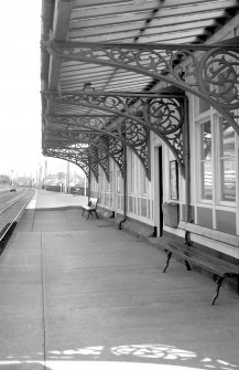View looking ENE showing awning and cast iron brackets of S platform building