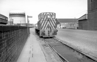 View looking ENE showing Barclay 204 HP diesel with part of signal box on left and gasholder in background