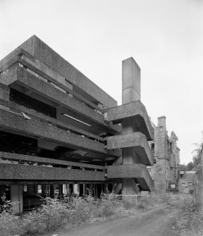 View of East side of Main Block with fire escape, from South with Kilmahew House behind.
Digital image of C 50204.