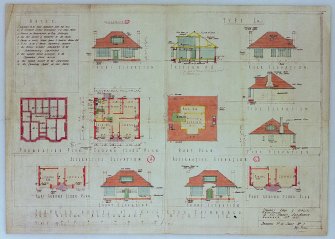 Hillpark Housing Estate.
Mactaggart & Mickel House Type.
Plans, elevations and sections of houses.
Titled: 'Proposed Houses At Craigcrook, Edinburgh For Mactaggart & Mickel Ltd'.
Insc: 'Type Lh, Stewart Kaye & Walls Architects 14 Hill Street, Edinburgh.  November 12th 1937 Drawing No 14 Sheet No 3'.
Insc on verso: 'Hillpark Lh Type Bungalow 5 apt 435(B)'.