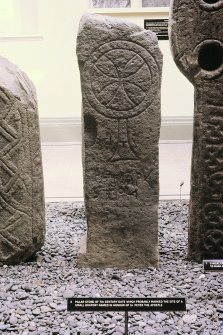 Copy of colour slide showing detail of stone no.2 in Whithorn Priory museum-
insc" 'St Peter'  stone, 7th century"
NMRS Survey of Private Collection 
Digital Image Only