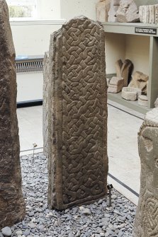 Copy of colour slide showing detail of cross shaft in Whithorn Priory museum-
Insc: "Cross shaft no 3 (front) 8th/9th cent."
NMRS Survey of Private Collection 
Digital Image Only