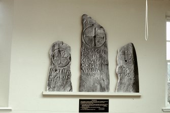 Copy of colour slide showing detail of stones in Whithorn Priory museum-
Insc: " Photographs of 3 stones from Kirkmadrine: Whithorn Priory Museum"
NMRS Survey of Private Collection 
Digital Image Only