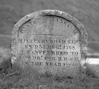 Photographic detail of inscribed stone at head of old road, Rest & Be Thankful