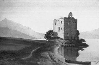 Carrick Castle.
Photographic copy of sepia wash drawing, general view from South.